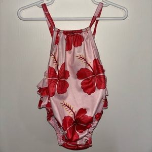 Sweet Honey Hawai’i Coral Hibiscus Romper